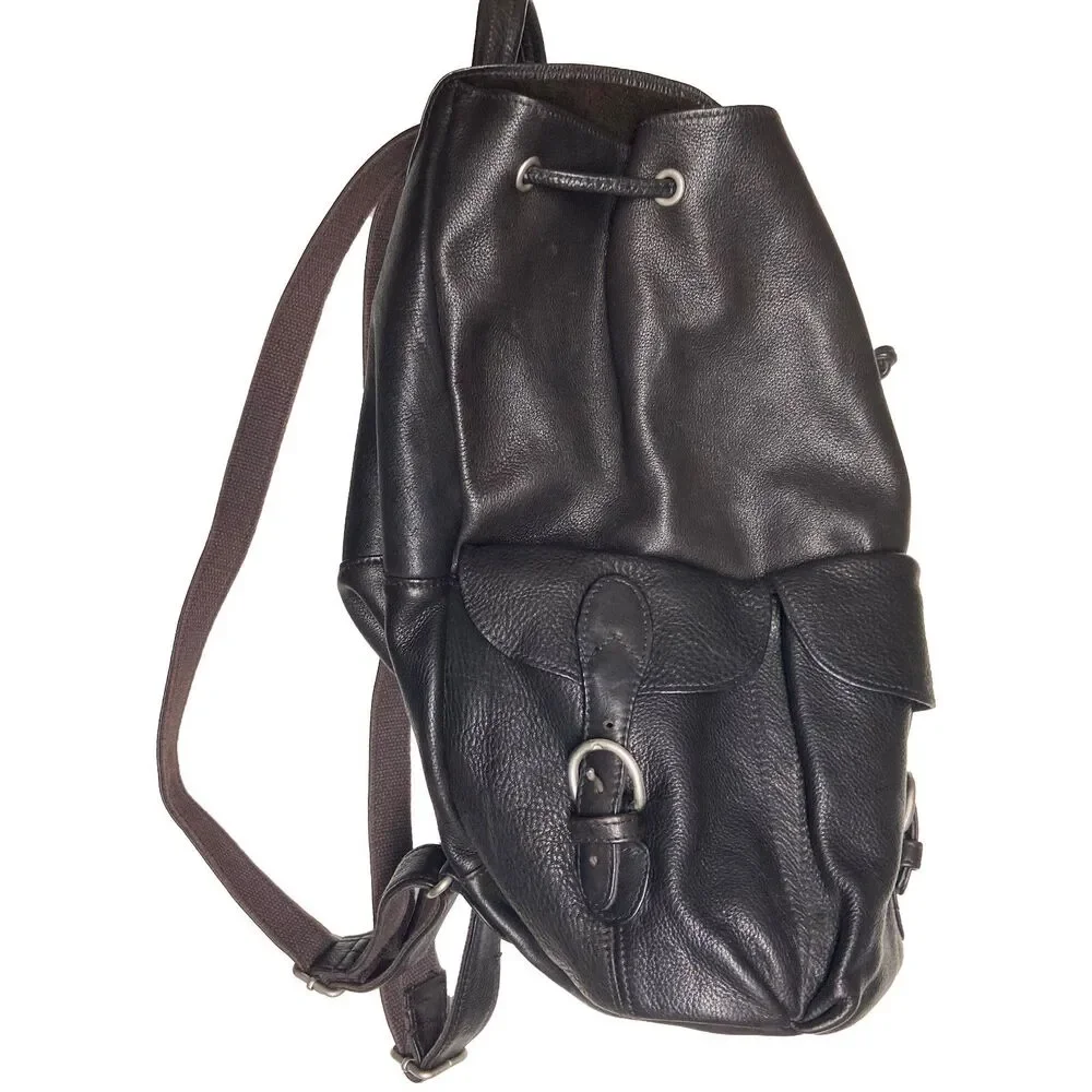 Vintage London Fog Dark Brown Leather Backpack Rucksack Unisex Outer Pockets